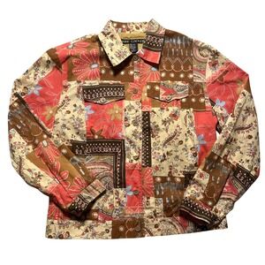 Anne Carson Patchwork Floral Jacket Women's M Cotton Button Up Casual Outerwear‎